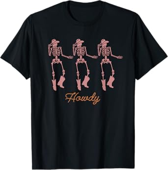 Retro Howdy Skeleton Cowgirl Dancing Cowboy Boots Horse T-Shirt