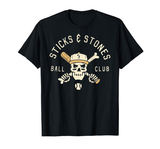 Sticks And Stones Ball Club Skull Baseball Player Baseball T-Shirt