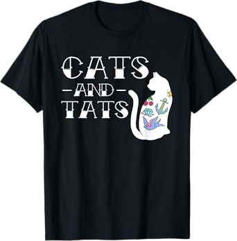 Funny Cats and Cat Tattoo Lover Cats & Tats Tattoo Art T-Shirt for Men Women Girls Kids