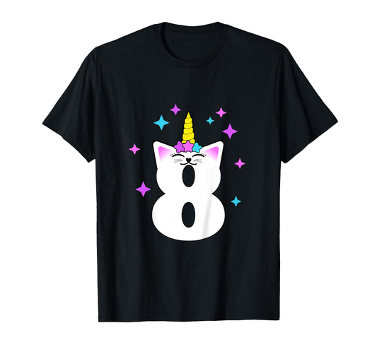 8 Year Old Cat Unicorn Caticorn 8th Birthday Party Girls T-Shirt