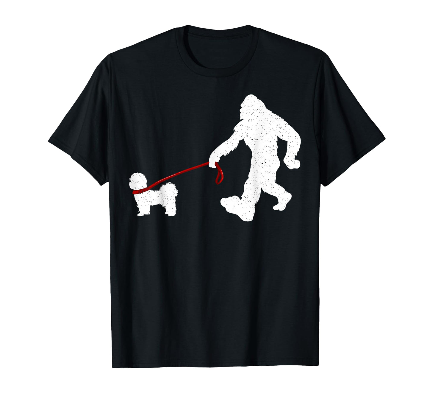 Funny Bigfoot Walking With Shih Tzu Dog Lover Bigfoot Men Women Kids T-Shirt