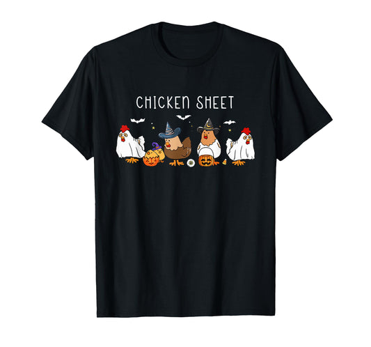 Funny Chickens Boo Ghost Farm Animal Halloween Chicken Sheet T-Shirt