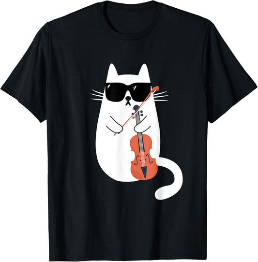 Funny Cat Wearing Sunglasses Playing Violin Viola Musician T-Shirt