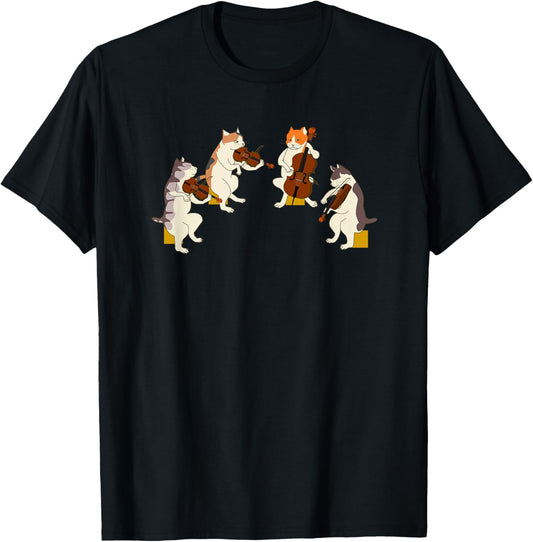 Playing Cats String Quartet Funny Musician Orchestra Fun T-Shirt