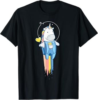 Space Unicorn TShirt - Flying Astronaut Stars and Rainbow T-Shirt