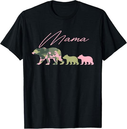 Camo Mama Bear Shirt, Mama Bear and 2 Cubs, Mom of 2 T-Shirt