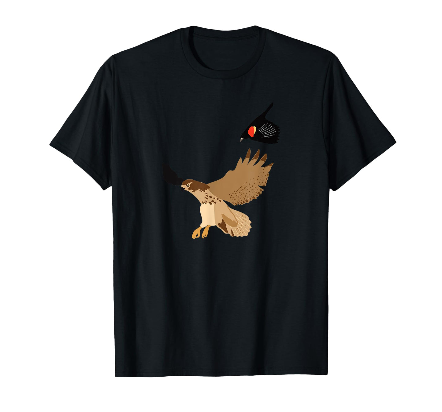 Red Winged Blackbird Chasing a Hawk Nature Graphic T-Shirt