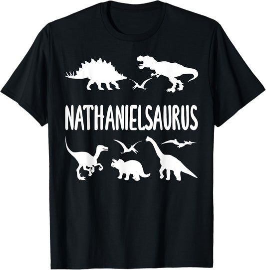 Dinosaur T Rex Dino Nathaniel Nathanielsaurus Boys Name T-Shirt