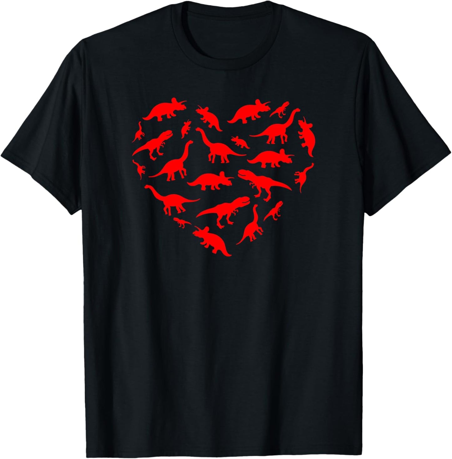 Threadrock Valentine's Day Dinosaur Heart T-Shirt - Unisex Adults - Black - Small - Short Sleeve - Classic Fit