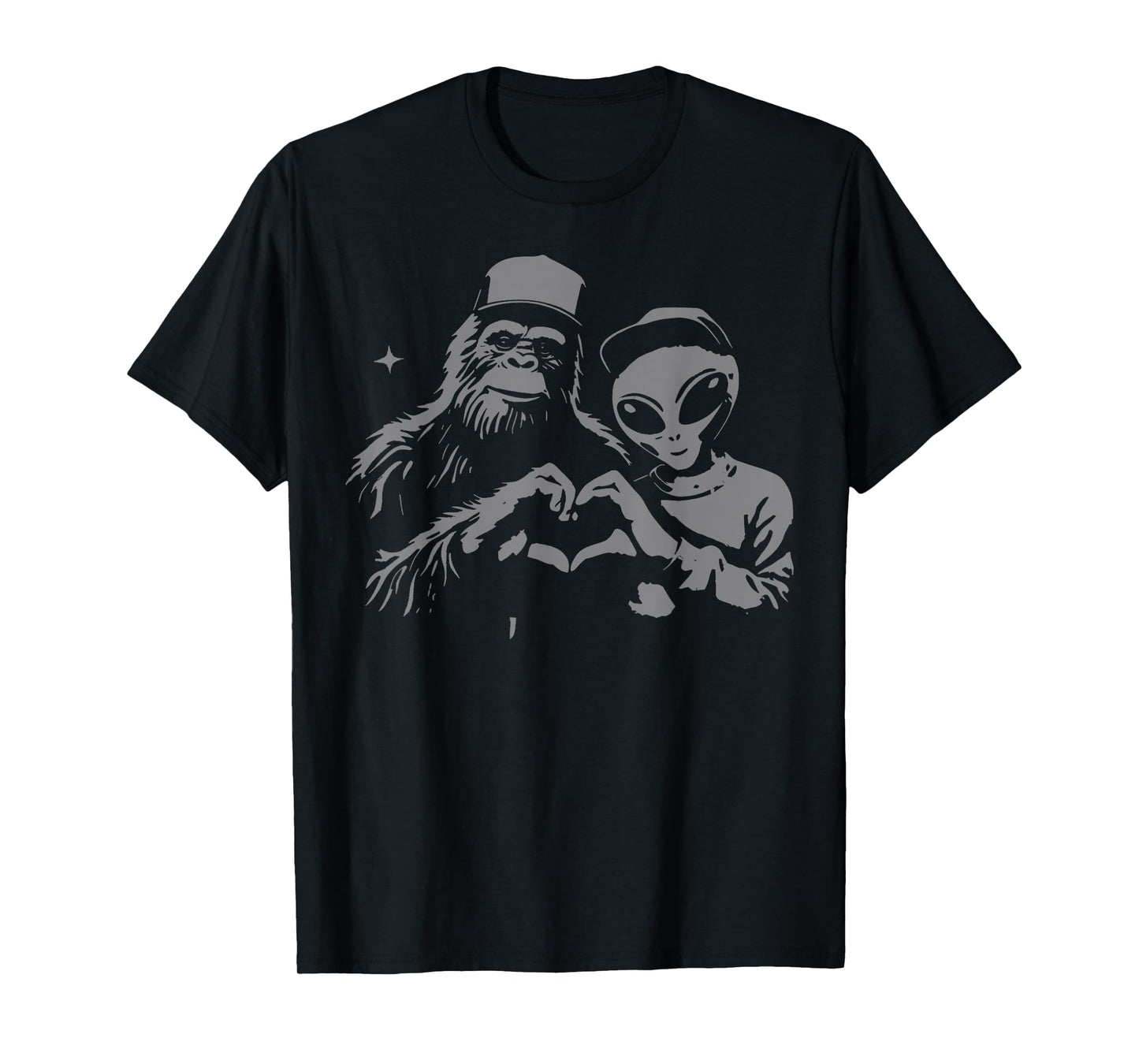 Vintage Bigfoot & Alien Relationship Couple Funny Graphic T-Shirt