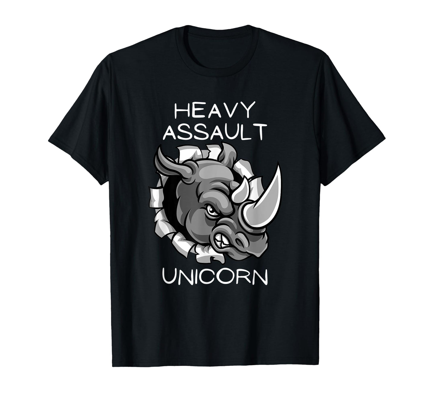 Funny Heavy Assault Unicorn Rhinoceros Cartoon T-Shirt