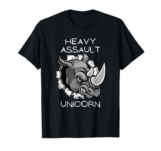 Funny Heavy Assault Unicorn Rhinoceros Cartoon T-Shirt