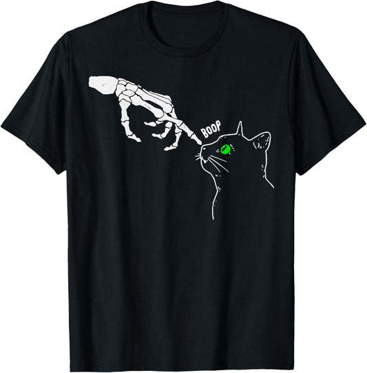 Skeleton Hand Boop On A Cat's Nose Funny Halloween Graphic T-Shirt