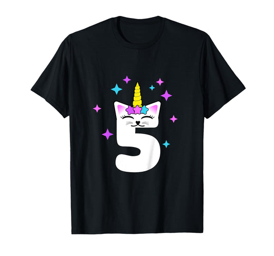 5 Year Old Cat Unicorn Caticorn 5th Birthday Party Girls T-Shirt