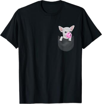 White Chihuahua Dog in Pocket with Bubble Gum T-Shirt