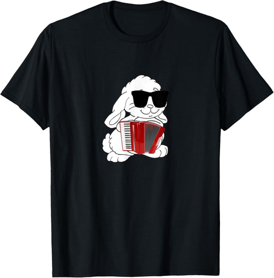 Funny Rabbit Wearing Sunglasses Playing Accordion T-Shirt