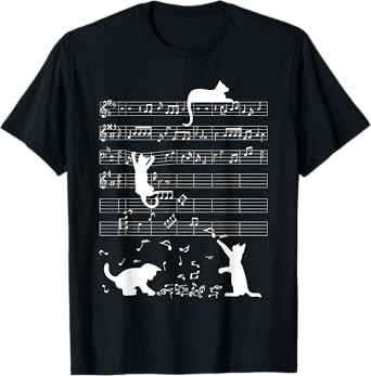 Cute Cat Kitty Playing Music Clef Piano Musician Art T-Shirt