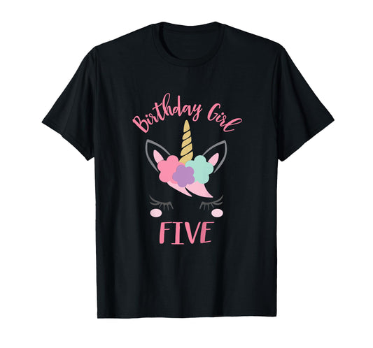 5th Birthday Shirt Girl Unicorn Fifth Birthday Outfit T-Shirt