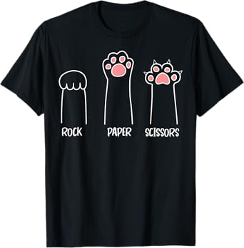 Rock Paper Scissors Hand Game Cute Paw Funny Cat T-Shirt