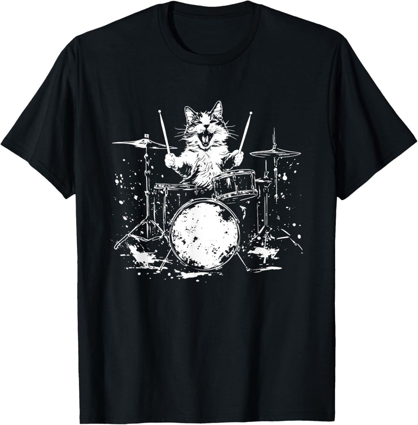 Funny Cat Drummer Drums Drumming Music Lover T-Shirt