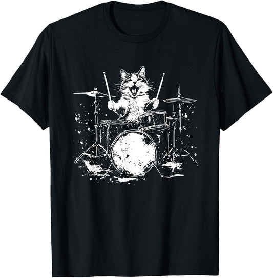 Funny Cat Drummer Drums Drumming Music Lover T-Shirt