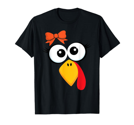 Funny Turkey Face Thanksgiving Cute Girls Hair Bow T-Shirt