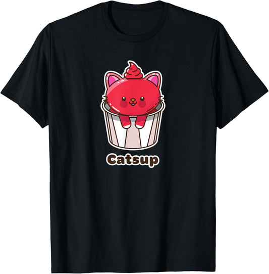 Kawaii Cat Catsup Ketchup Cute Fun Japanese Food Pun Gift T-Shirt