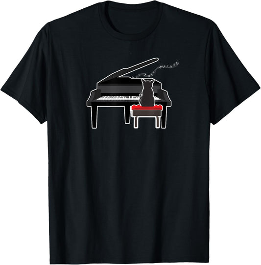 Cat Playing Piano Music Lover Funny T Shirt T-Shirt