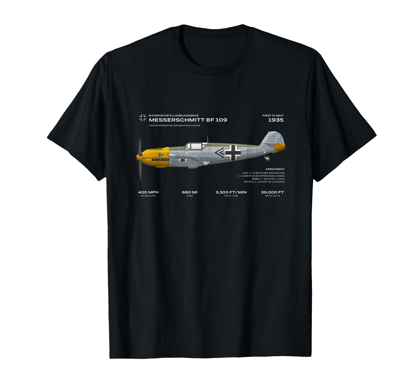 Vae Victis Messerschmitt Bf 109 WWII Airplane Historic War Bird Fighter T-Shirt