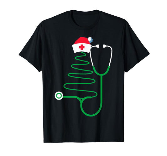 Stethoscope Christmas Tree Nurse Christmas Scrub T-Shirt