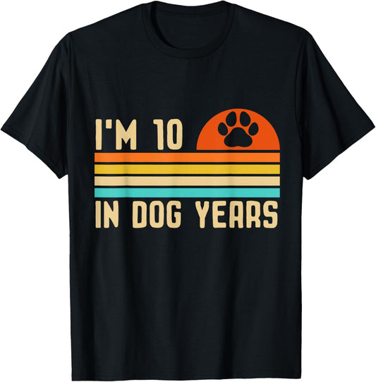 Funny Retro I Am 10 in Dog Years Women Men 70th Birthday T-Shirt