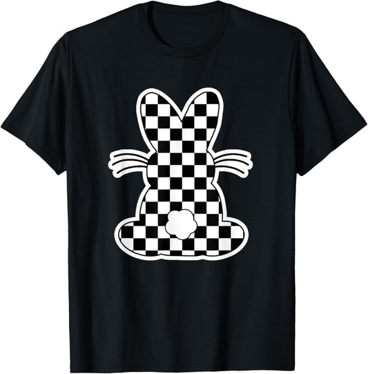 Checkerboard Easter Bunny Tween Boys Girls Teens Retro T-Shirt