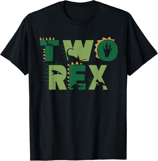 Two Rex 2nd Birthday Dinosaur Two Years Old Boys Girls Kids T-Shirt