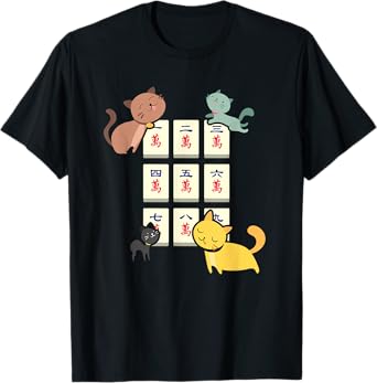 Cat Playing Mahjong Funny Players With Letters T-Shirt for Men Women