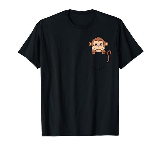 Boys Girls Toddler Cute Zoo Animal Monkey Pocket for Kids T-Shirt