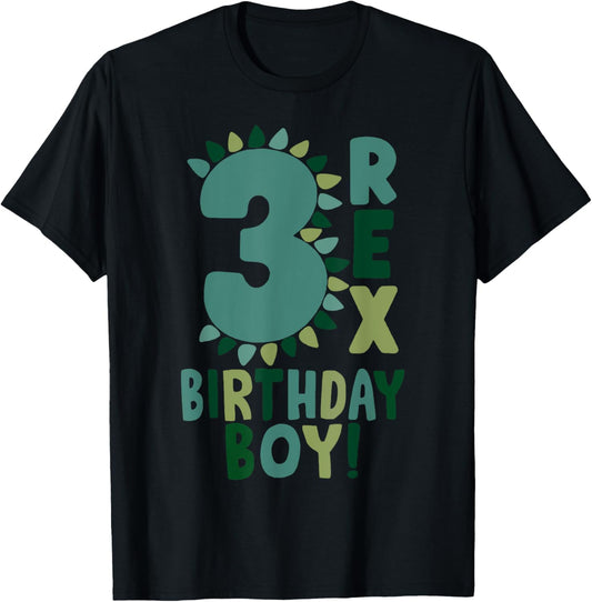 Three Rex 3rd Birthday Boy Third Dinosaur 3 Year Old Party T-Shirt