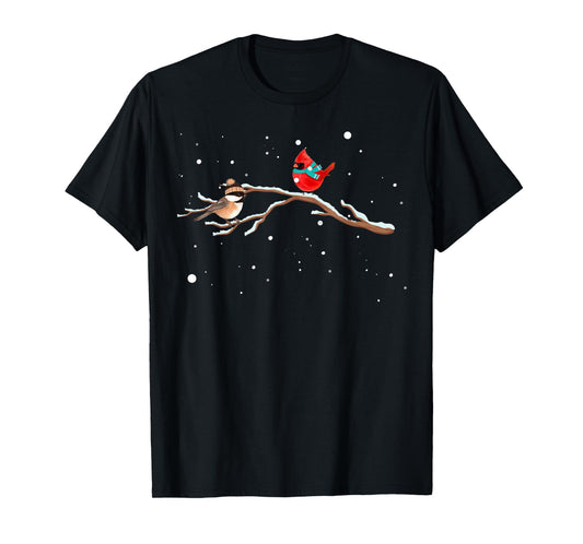 Chickadee & Cardinal Birds Winter Snow T-Shirt