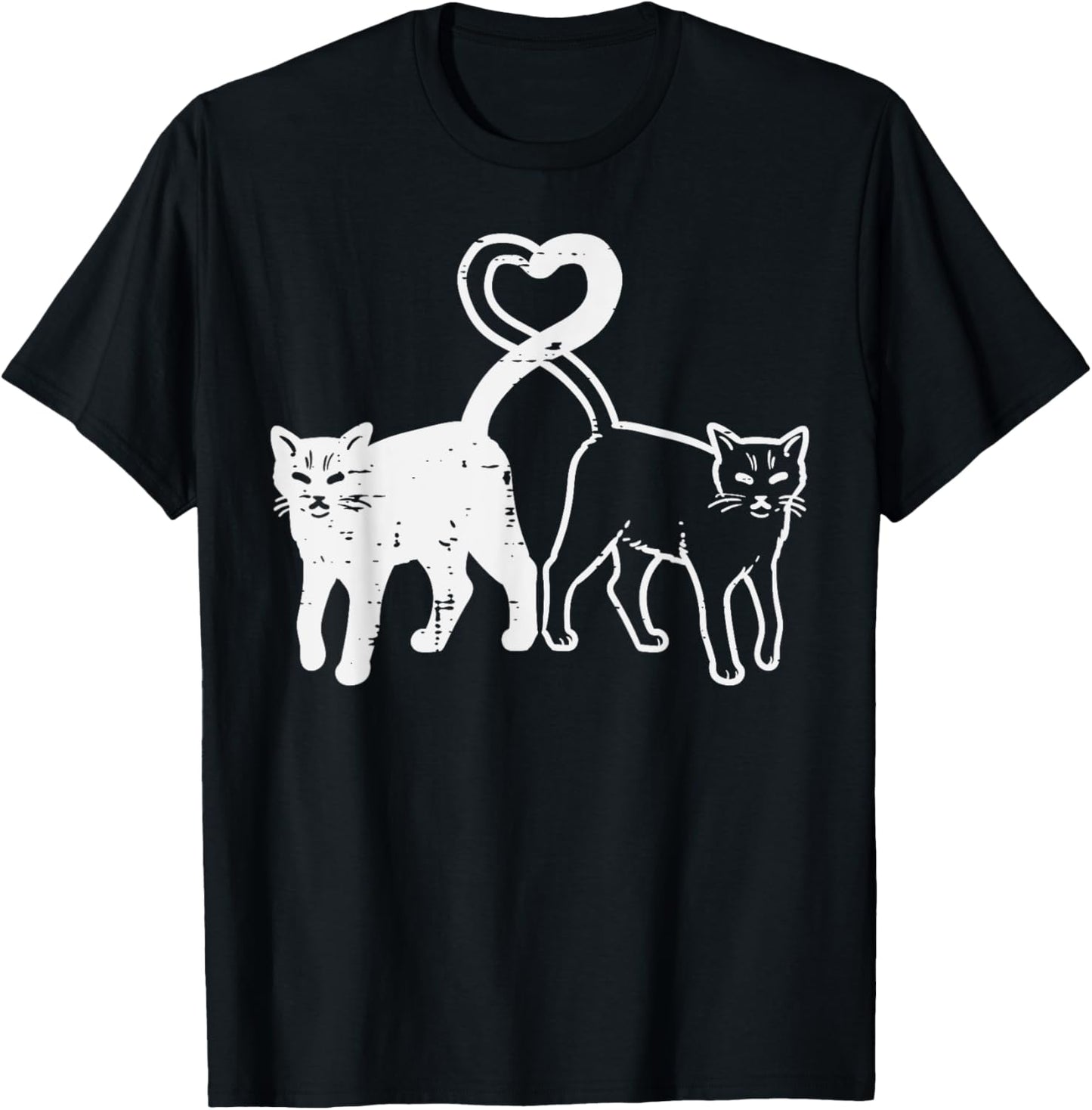 Black And White Cat Heart Tail Cute Kitten Women Girls Kids T-Shirt