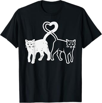 Black And White Cat Heart Tail Cute Kitten Women Girls Kids T-Shirt