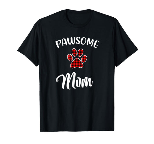 Dog Mom Paw Print Red Buffalo Plaid Matching Pajama Men Women T-Shirt