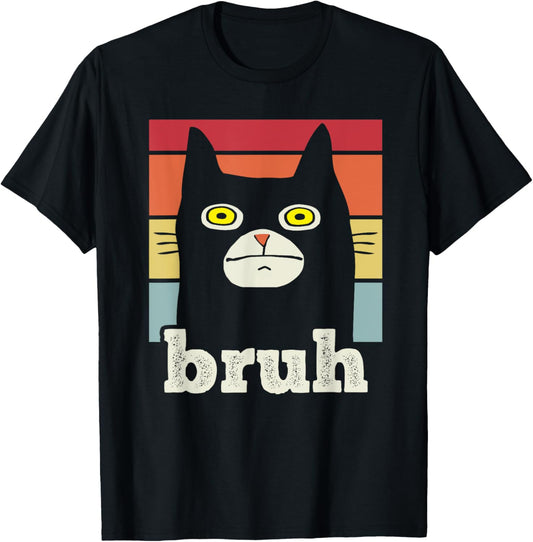 Funny Meme saying Bruh with Cat Greetings Teens Boys Men T-Shirt