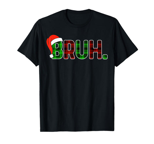 Bruh Funny Christmas Buffalo Plaid Boys Kids Pajamas Xmas T-Shirt