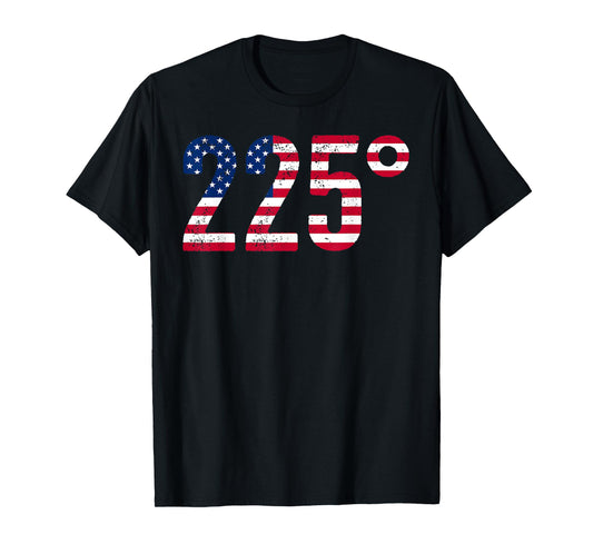 225 Degrees BBQ Smoking Meat Barbecue American Flag USA T-Shirt