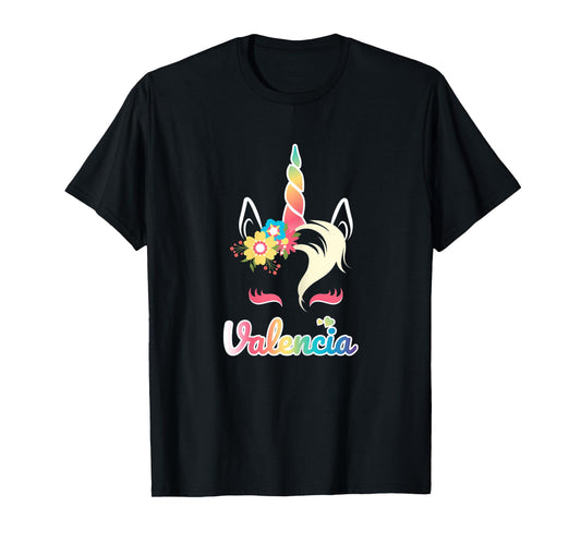 Rainbow Unicorn Valencia apparel Custom Name Gift for girls T-Shirt