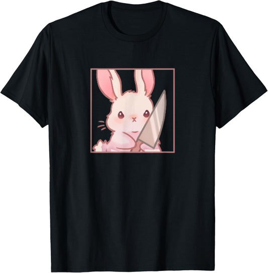 Cute Kawaii Cartoon Coquette Emote Angry Rabbit Bunny Knife T-Shirt