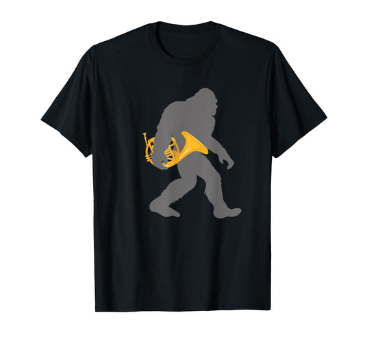 Funny Horn Player Bigfoot musician with French Horn T-Shirt