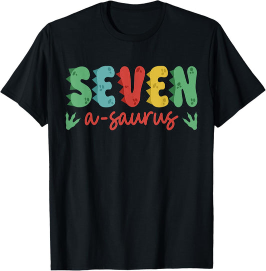 Seven Years Old Kid 7 A Saurus Rex Dinosaur 7th Birthday Boy T-Shirt