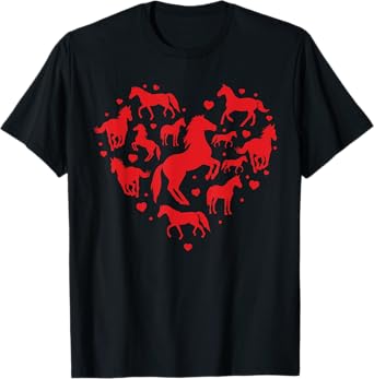 Horse Valentines Day Shirt Heart Lover Mom Farm Gift Tee T-Shirt