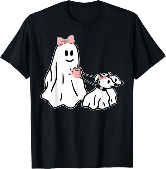 Funny Ghost Walking Dog Spooky Season Halloween Coquette T-Shirt