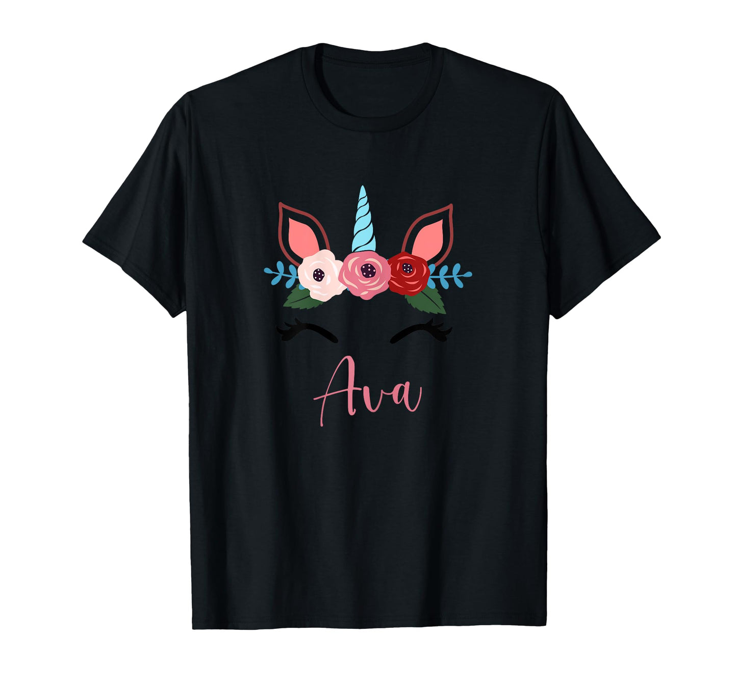 Cute Ava Magical Floral Unicorn For Girls T-Shirt